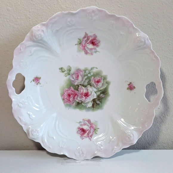 Vintage Embossed Floral Roses Handled Porcelain Plate 10.5" - Picture 1 of 6
